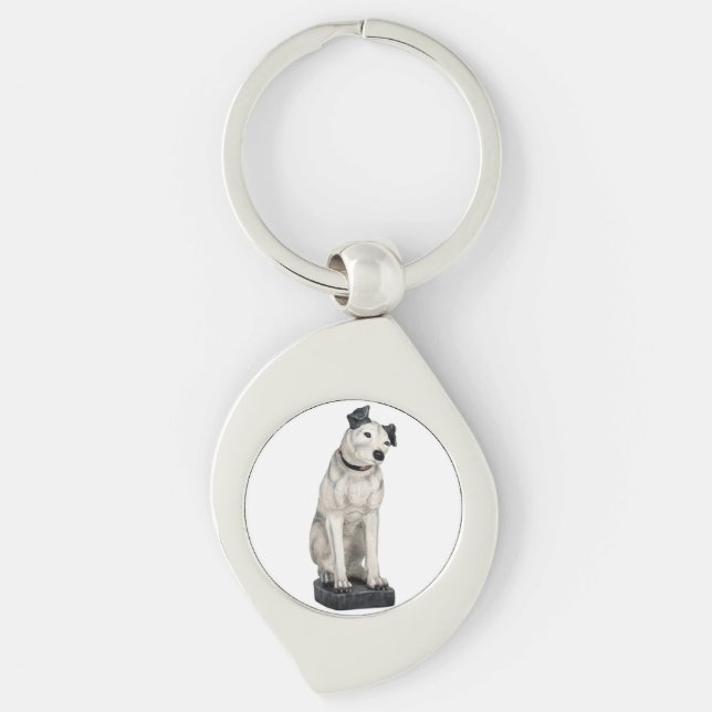 Hans mäster Namnteckning Nipper Hund Swirl Silverfärgad Nyckelring (Framsidan)