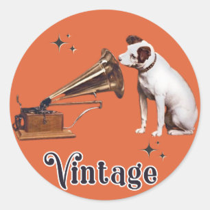 Hans Master's Voice Vintage Orange Runt Klistermärke