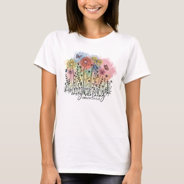 Hans meriter är nya varje morgon t shirt (Framsida)