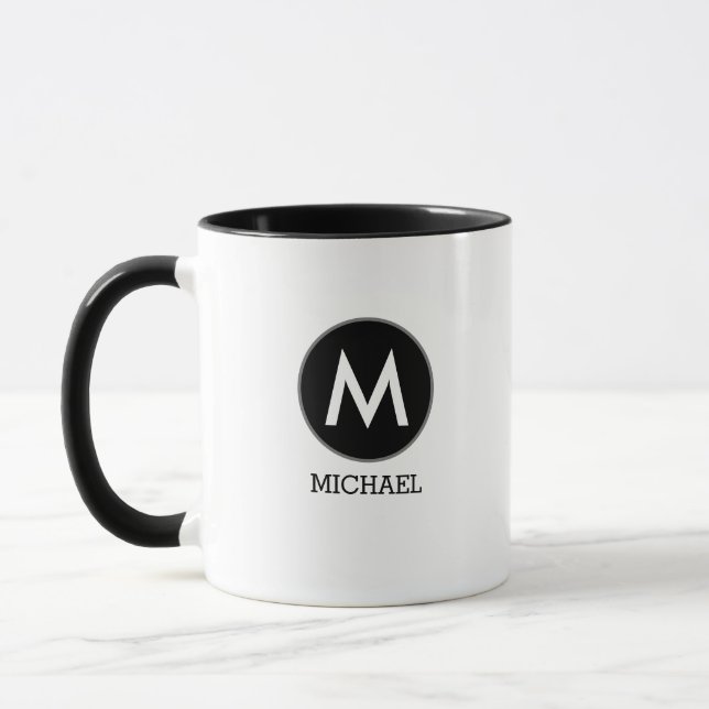 Hans Namn Monogram Black White Mugg (Vänster)