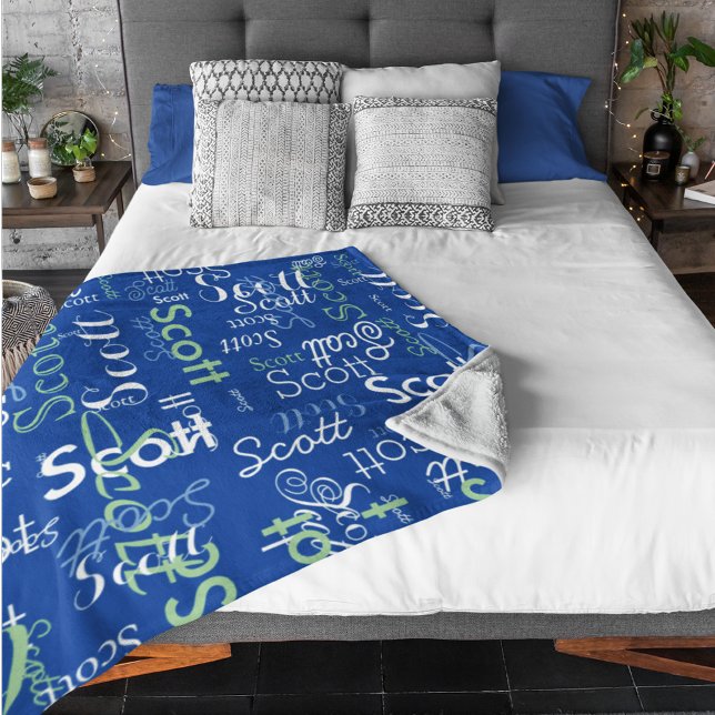 Hans Namn Typografi, djupblått färg Fleecefilt (Skapare uppladdad)