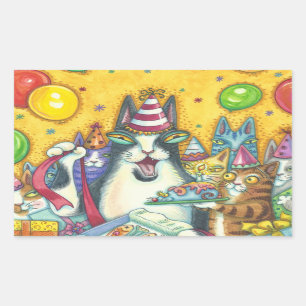 HANS N'Fitz Cats BIRTHDAY STICKERS Rectangle Rektangulärt Klistermärke