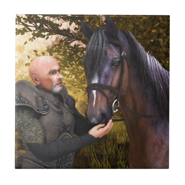 Hans Noble Steed - A Knight och Hans Horse Kakelplatta (Framsidan)