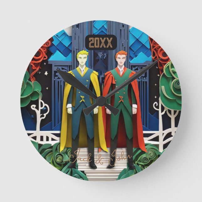 Hans och hans Bröllop och årsdag Large Clock Rund Klocka (Framsida)