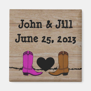 Hans och hennes Cowboy Boots Wedding Favor Magnet