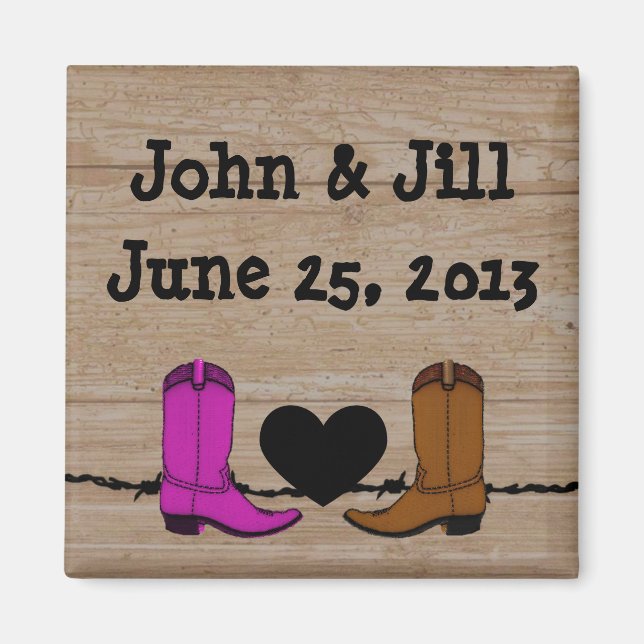 Hans och hennes Cowboy Boots Wedding Favor Magnet (Framsidan)