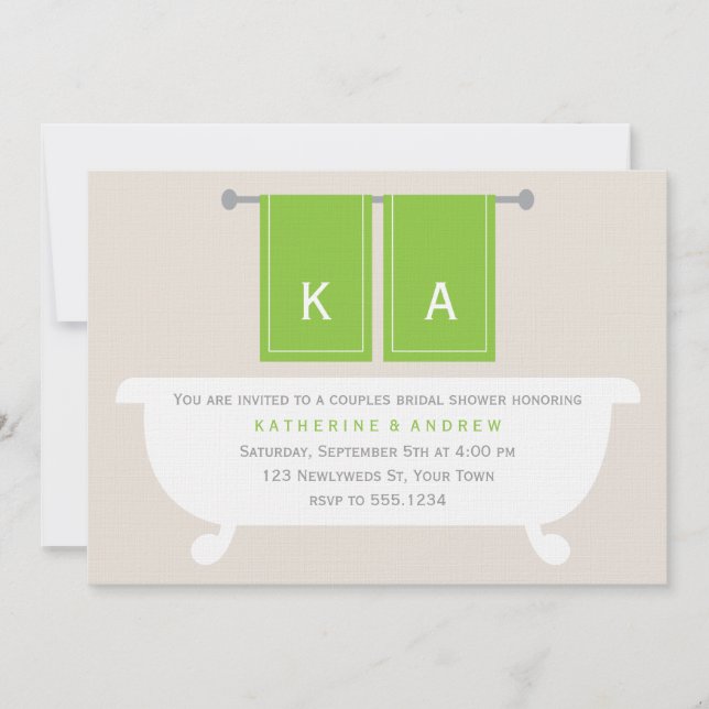 Hans och hennes handdukmöhippa {grönt} inbjudningar (Framsida)