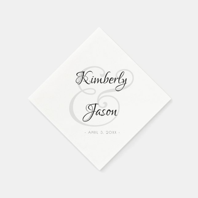 Hans och hennes Namn, skript Lettering, Vs 2 Bröll Pappersservett (Hörn)