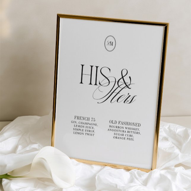 Hans och hennes signaturdrinkar Bröllopsskylt (His & Hers Signature Cocktails Wedding Sign)