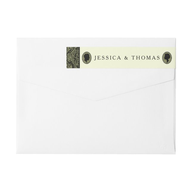 Hans och Hers Art Deco Silhouette Bröllop Collecti Etikettband (Baksidan)