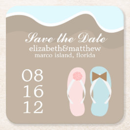 Hans och Hers Beach Wedding Underlägg Papper Kvadrat