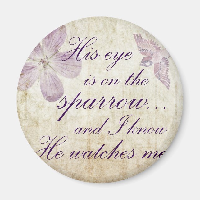 Hans Öga är på Sparrow...Bible Verse Art Magnet (Framsidan)