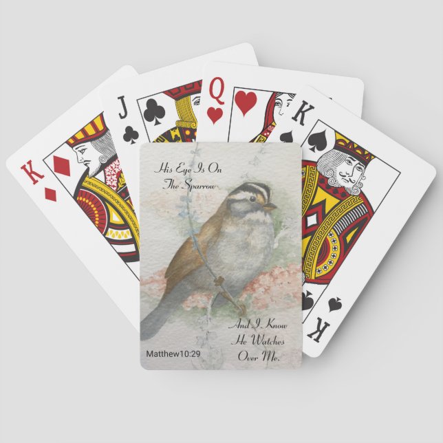 Hans Öga står på den sparsamma bibelcitatet Casinokort (Baksidan)