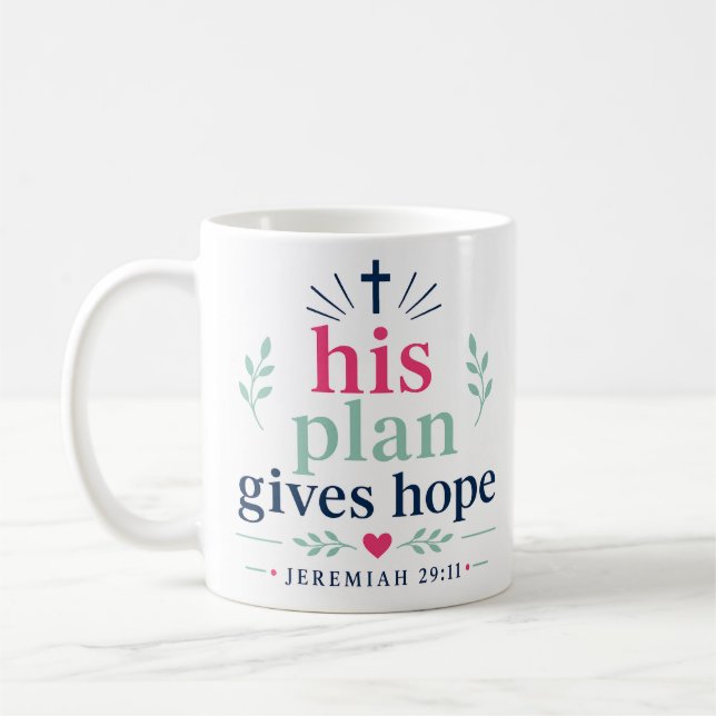 Hans plan ger hopp Minimalistisk bibelvers citat Kaffemugg (Vänster)