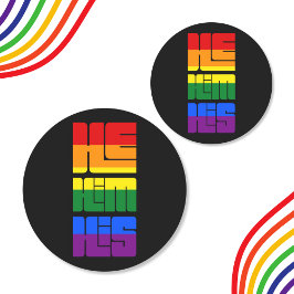 Hans Pronounouns Pride Rainbow Design Runt Klistermärke