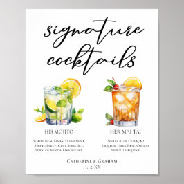 Hans Rum Namnteckning Cocktails Bröllop Menu Poster