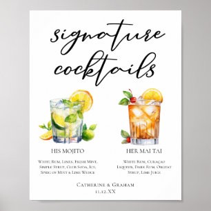 Hans Rum Namnteckning Cocktails Bröllop Menu Poster