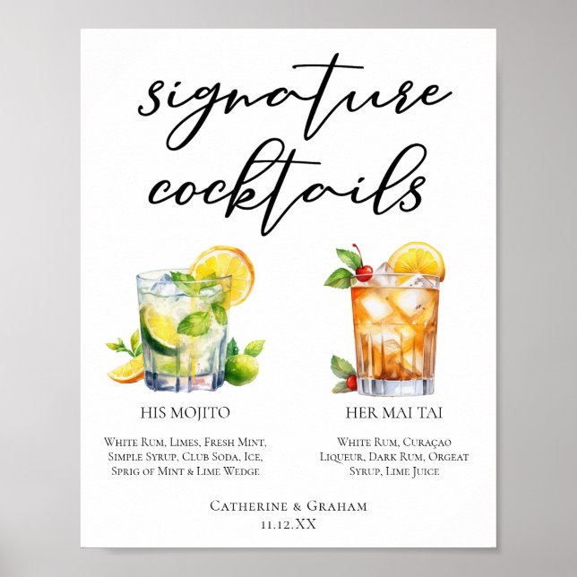 Hans Rum Namnteckning Cocktails Bröllop Menu Poster (Framsidan)
