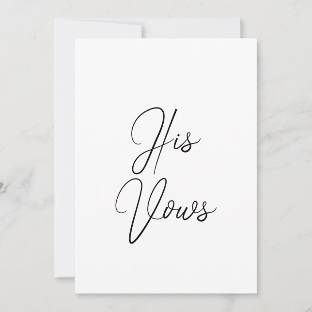 Hans Vow-kort | Bröllop Vow Booklet for Groom Inbjudningar (Framsida)