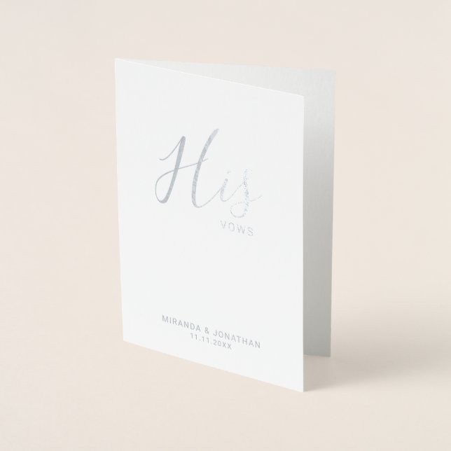 "Hans Vows" Elegant bröllop ger Real Silver Folierat Kort (Framsida)