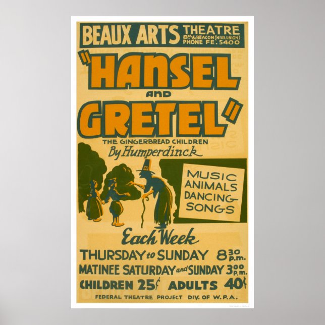 Hansel & Gretel Boston 1940 WPA Poster (Framsidan)