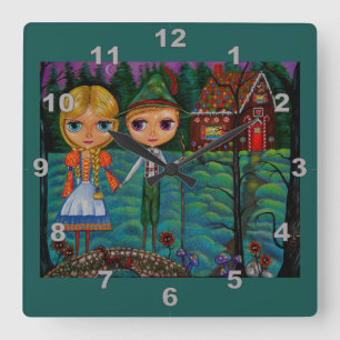 Hansel och Gretel Dolls Cute Gingerbröd House Fyrkantig Klocka