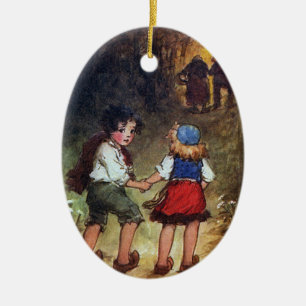 Hansel och Gretel Head in i skogen Julgransprydnad Keramik