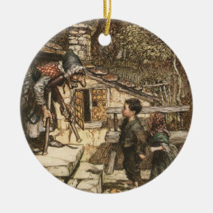 Hansel och Gretel möter häxan Julgransprydnad Keramik