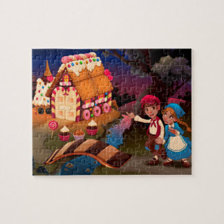 Hansel och Gretel nära Candy House Fairy Tale Pussel