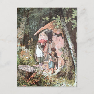 Hansel och Gretel och Witch vid dörren Vykort