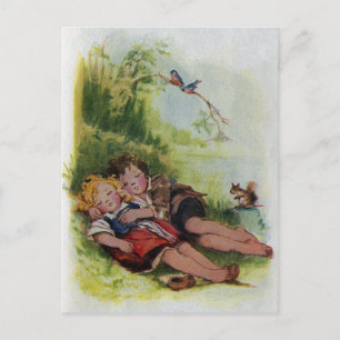Hansel och Gretel Sleeping i Skogen Vykort