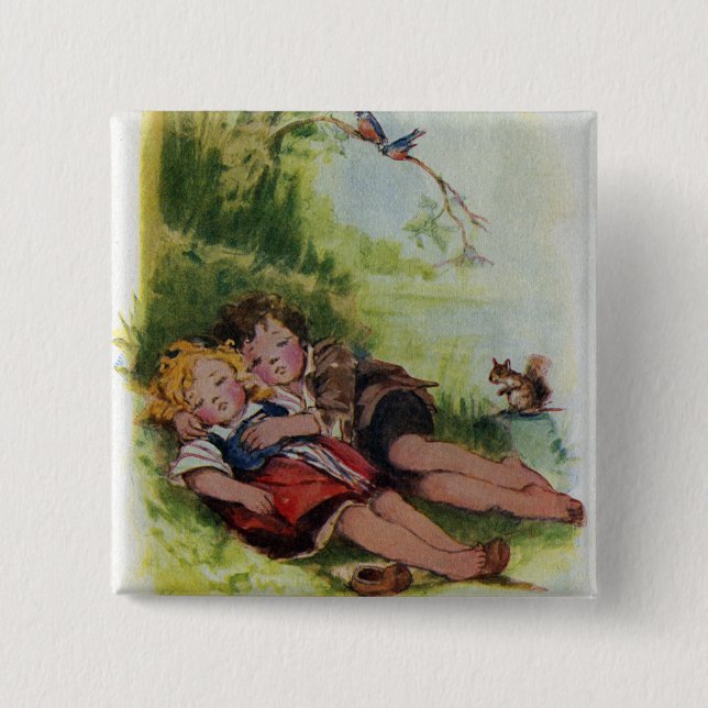 Hansel och Gretel som sovar i skogen Knapp (Framsida)