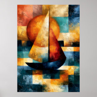 Hansen Sunset Voyage Japansk Geometrisk Segelbåt Poster