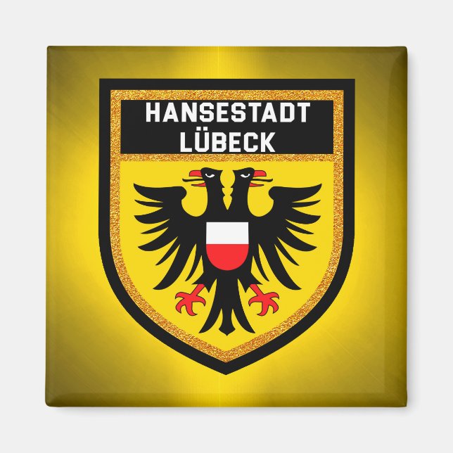 Hansestadt Lübeck Flagga Magnet (Framsidan)