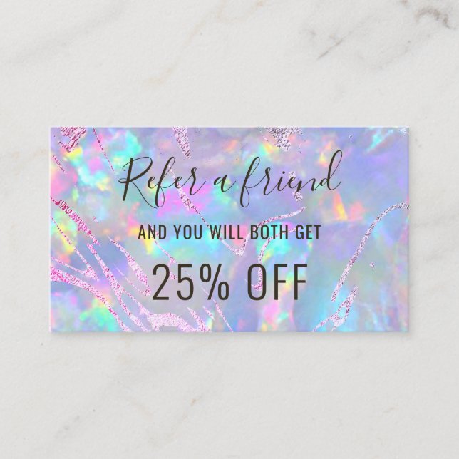 Hänskjutningskort för lila av opal bakgrund visitkort (Framsida)