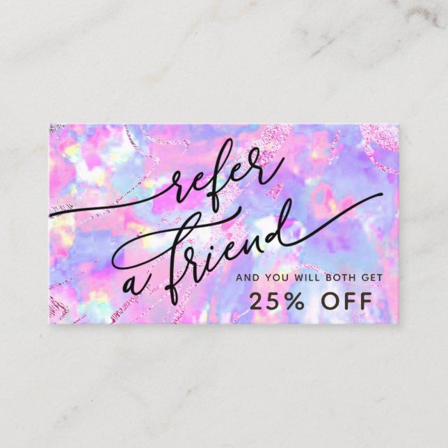 Hänskjutningskort för lila rosa opal struktur visitkort (Framsida)