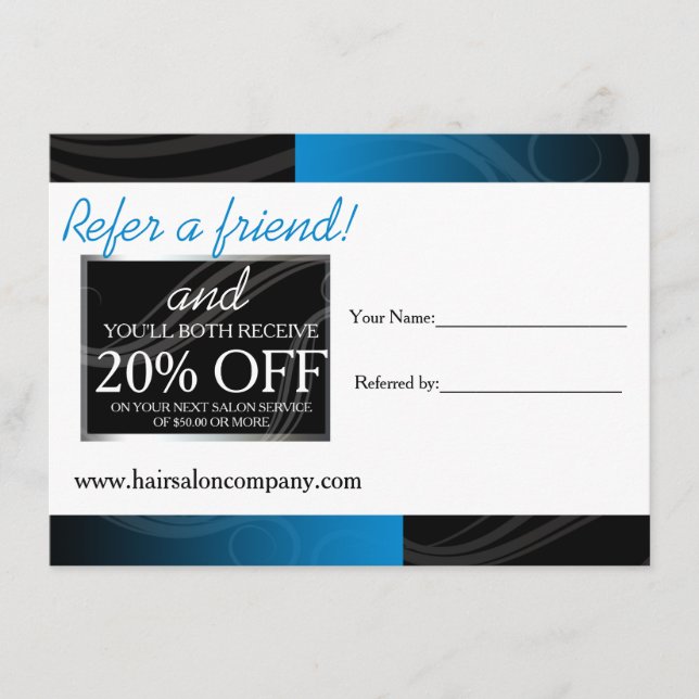 Hänskjutningskort för snyggt blå hårsalon (Framsida)