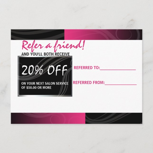 Hänskjutningskort för snyggt rosa sax hårsalon (Framsida)