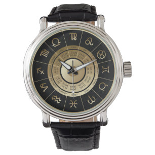 HANSOM BLACK & GULD ZODIAC SIGN WRIST WATCH ARMBANDSUR