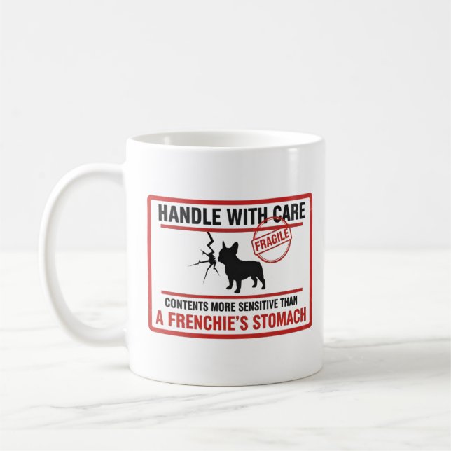 Hantera med försiktighet Fransk Bulldog Känslig ma Kaffemugg (Vänster)