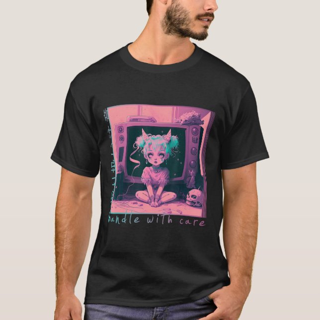 Hantera med försiktighet Pastel Goth Kawaii Anime  T Shirt (Framsida)