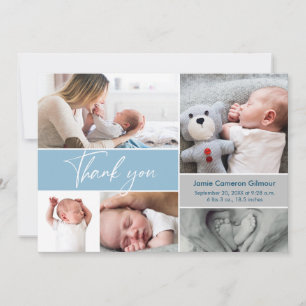 Hantera modern blå flerfoto-babystövel tack kort