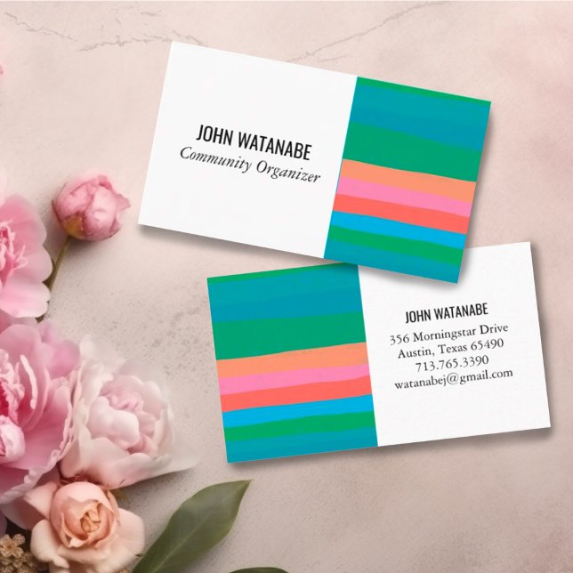 Hanterad rosa Grönt minimalistisk Rand Visitkort (Skapare uppladdad)