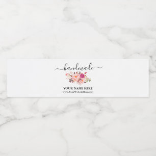 Hanterad Watercolor Rosa Blommigt Wraparound-etike Vattenflaskor Etikett