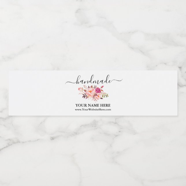 Hanterad Watercolor Rosa Blommigt Wraparound-etike Vattenflaskor Etikett (Singel etikett)