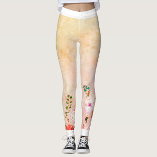 HANTERADE BLOMTRYCKTA PAPPER I GULT LEGGINGS