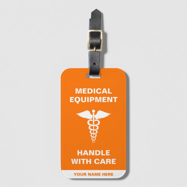 Hantering av medicinsk utrustning med försiktighet bagagebricka (Framsida vertikal)