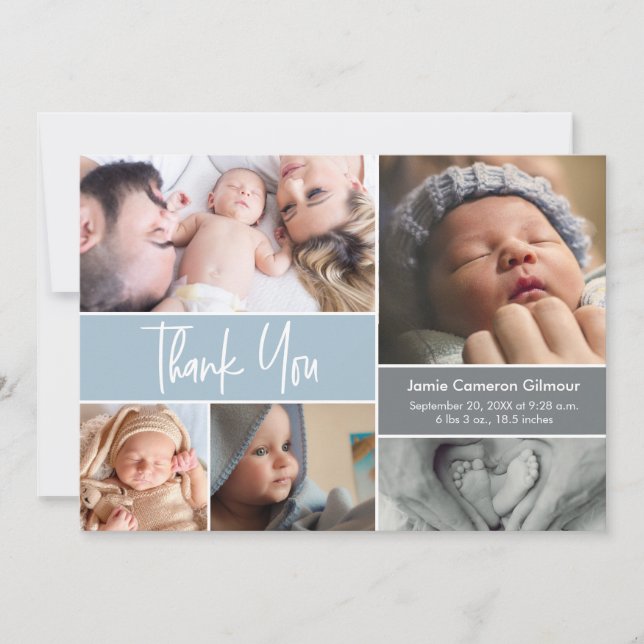 Hantering av Photo Collage Blue Baby Shower Tack Kort (Framsida)