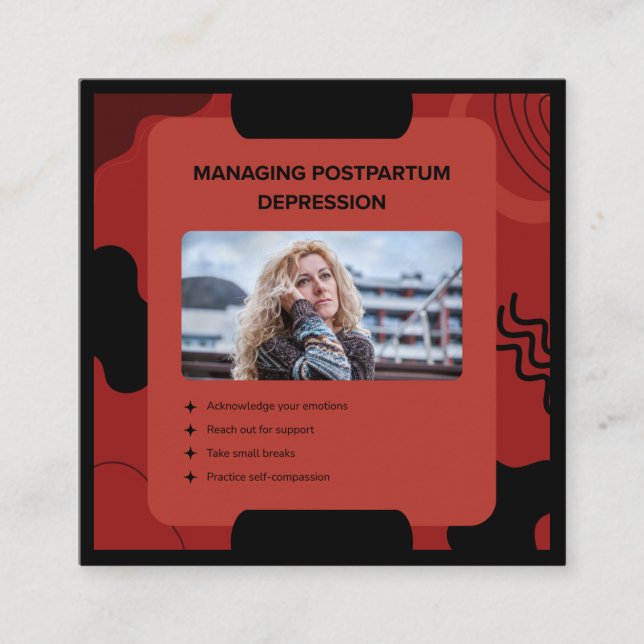 Hantering av postpartumdepression medvetenhet desi fyrkantigt visitkort (Framsida)