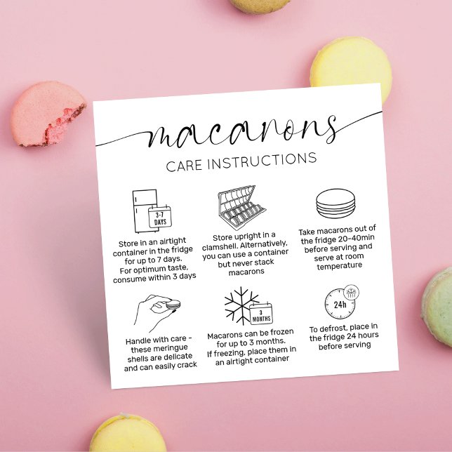 Hanteringsguide och Tack för minimal Elegant för M Fyrkantigt Visitkort (Minimal macarons care instructions business cards for your macaron boxes )